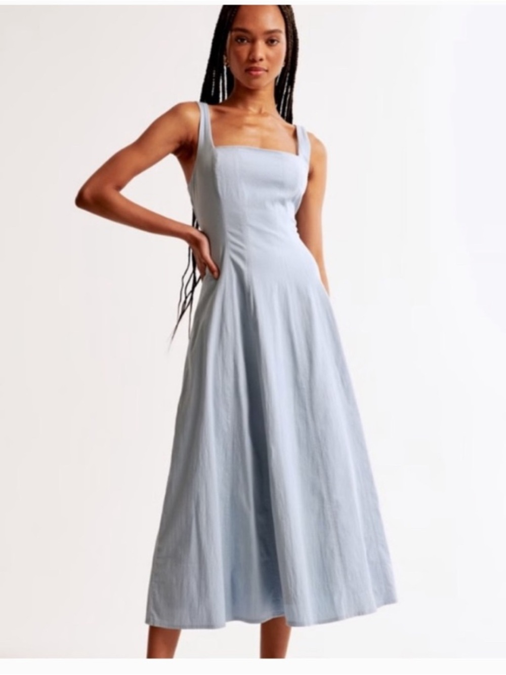 Abercrombie and fitch milla Light Blue Square-Neck Midi Dress